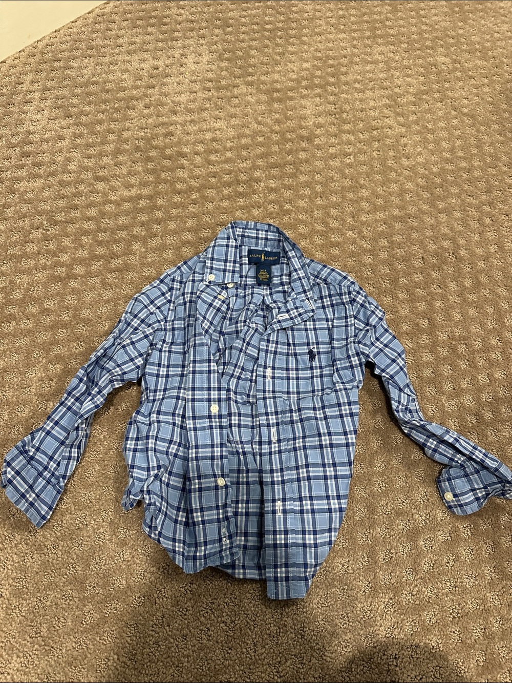 Ralph Lauren Blue and White Plaid Button-Down Shirt